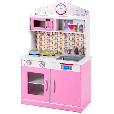 Costway Kids Wooden Pretend Cooking Playset Cookwa...