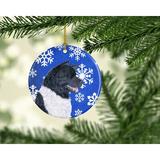 The Holiday Aisle® Akita Winter Snowflakes Holiday Christmas Hanging Figurine Ornament /Porcelain in Black/Blue | 3 H x 3 W x 0.25 D in | Wayfair