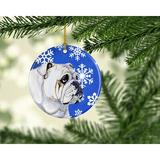 The Holiday Aisle® Bulldog English Winter Snowflake Holiday Hanging Figurine Ornament /Porcelain in Blue/White | 3 H x 3 W x 0.25 D in | Wayfair