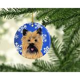 The Holiday Aisle® Cairn Terrier Winter Snowflakes Holiday Hanging Figurine Ornament /Porcelain in Blue/Brown | 3 H x 3 W x 0.25 D in | Wayfair