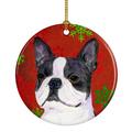 The Holiday Aisle® Boston Terrier Snowflakes Holiday Christmas Hanging Figurine Ornament /Porcelain in Gray/Green/Red | Wayfair