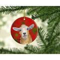 The Holiday Aisle® Goat Candy Cane Holiday Christmas Hanging Figurine Ornament Ceramic/Porcelain in Brown/Green/Red | 3 H x 3 W x 0.25 D in | Wayfair