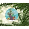 The Holiday Aisle® Korat Cat Merry Christmas Tree Holiday Shaped Ornament Ceramic/Porcelain in Blue/Green | 3 H x 3 W x 0.25 D in | Wayfair