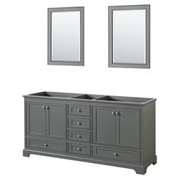 72 inch Double Bathroom Vanity in Dark Gray, No Countertop, No Sinks, and 24 inch Mirrors - Wyndham WCS202072DKGCXSXXM24
