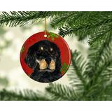 The Holiday Aisle® Gordon Setter Snowflakes Holiday Christmas Hanging Figurine Ornament /Porcelain in Black/Red | 3 H x 3 W x 0.25 D in | Wayfair