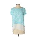 a.n.a. A New Approach Short Sleeve Blouse: Blue Color Block Tops - Women's Size X-Small