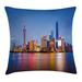 East Urban Home City Skyline of Shanghai China on Huangpu Indoor/Outdoor 26" Throw Pillow Cover Polyester | 26 H x 26 W x 0.1 D in | Wayfair