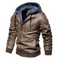 SSRSH Men's Vintage Casual Faux Leather Jacket with Hood for Winter Motorbike Jacket Fashion Black Brown Bomber Winter Leather Jacket Coat (Khaki, Large)