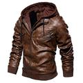 SSRSH Men's Vintage Casual Faux Leather Jacket with Hood for Winter Motorbike Jacket Fashion Black Brown Bomber Winter Leather Jacket Coat (Brown, Large)