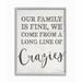 Gracie Oaks Family Of Crazies Funny Wood Texture Word Design - Textual Art Print on Canvas in Gray | 14 H x 11 W x 1.5 D in | Wayfair