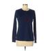 Long Sleeve T-Shirt: Blue Solid Tops - Women's Size Medium