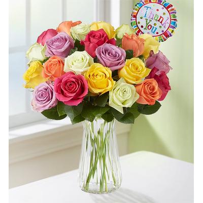 1-800-Flowers Flower Delivery Thank You Assorted Roses 24 Stems W/ Clear Vase | Happiness Delivered To Their Door