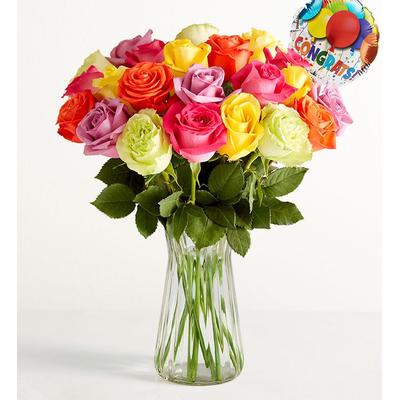 1-800-Flowers Flower Delivery Congratulations Assorted Roses 24 Stems W/ Clear Vase | Happiness Delivered To Their Door