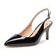 Castamere Women's Slingback Kitten Heels Sandals Pointed Toe Ankle-Strap Court Shoes 2.6 IN Heels Patent Black Pumps UK 2.5