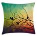 East Urban Home Birds on Branch w/ Sharp Lines Backdrop Indoor/Outdoor 40" Throw Pillow Cover Polyester | 40 H x 40 W x 0.1 D in | Wayfair