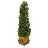 House of Hampton® 38" Artificial Sweet Bay Topiary in Planter Silk/Plastic/Metal | 38 H x 10 W x 10 D in | Wayfair 70CBCFE0E2E94409BD2A79EEEB193D19