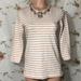 J. Crew Tops | J Crew Striped 3/4 Sleeves Top ~ Rhinestones | Color: Cream/Orange | Size: Xs