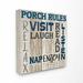 Ebern Designs 'Porch Rules Country Home Wood Textured Word Design' Graphic Art on Canvas in Blue/Gray | 17 H x 17 W x 1.5 D in | Wayfair