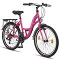 Stella Bike, 24 Inch Bicycle Light, 21 Speed Gears, Girls' City Bike, Women's, Girls' Children’s Bike, Florence, Amsterdam, Holland Bike, Retro Design, Children's Bicycle, girls womens, pink