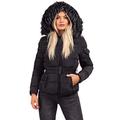 Lexi Fashion Womens Ladies Quilted Puffer Bubble Padded Chunky Faux Fur Hooded Belted Warm Winter Thick Heavy Parka Down Bomber Jacket Coat Black UK Size M/10