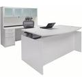 Adjustable Height Bow Front U-Shaped Desk w/Hutch in White