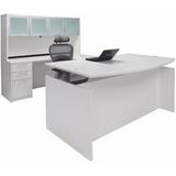 Adjustable Height Bow Front U-Shaped Desk w/Hutch in White