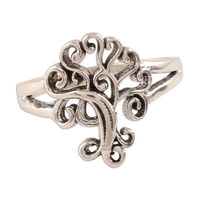 Curling Tree,'Tree-Themed Sterling Silver Band Ring from India'