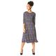 Roman Originals Women Fit and Flare Zig Zag Print Midi Dress - Ladies Everyday Smart Casual Work Office Round Neck 3/4 Sleeve Gathered Waist Stretch Jersey A-Line Day - Navy - Size 12