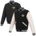 Men's JH Design Black/White New Orleans Saints 19 Mens Reversible Fleece Jacket W/ Faux Leather Sleeves