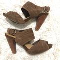 Nine West Shoes | Brown Suede Nine West Wooden Heels With Buckles | Color: Brown | Size: 8