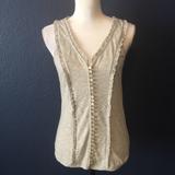 Anthropologie Tops | Anthropologie Deletta Button Front Ruffle Tank Top | Color: Tan | Size: S