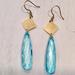 Anthropologie Jewelry | Blue Tone Brass Boho Earrings &Anthropologie Bag | Color: Blue/Tan | Size: 2” With Hooks