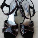 American Eagle Outfitters Shoes | American Eagle Patent Leather Black Heels Sz 7 | Color: Black/Red | Size: 7