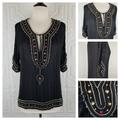 Anthropologie Tops | Anthro What Goes Around Black Silk Beaded Top | Color: Black | Size: Xs