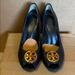 Tory Burch Shoes | Black Leather Tory Burch Peep Toe Wedges | Color: Black/Gold | Size: 5.5