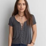 American Eagle Outfitters Tops | American Eagle Lace-Up Top | Color: Gray | Size: S