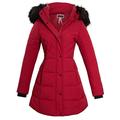 shelikes Womens Ladies Long Faux Fur Trim Hood Fitted Quilted Jacket Puffer Coat Parka [Wine UK 10]