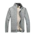 FTCayanz Men's Fleece Jacket Knitted Sweater Cardigan Thick Zip Jumper Stand Collar Winter Warm Coat Thick Light Grey XL