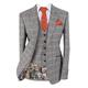 Designer Men's Quincy Stone Brown Slim Fit Retro Check 3 Piece Suit Size 38 UK/US 48 EU Chest , 32 in. Trousers