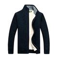 FTCayanz Men's Fleece Jacket Knitted Sweater Cardigan Thick Zip Jumper Stand Collar Winter Warm Coat Thick Navy S