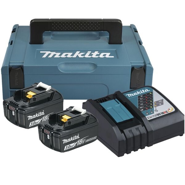makita Akku-Set mit 2 Akkus (18 V 3.0 Ah Li-Ion) + Ladegerät + Makpac 1 Image