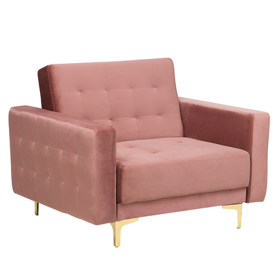 Sessel rosa Samtstoff Metall Retro Stil verstellbare Rückenlehne Wohnzimmer