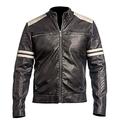 Miracle Trading Retro Leather Jacket | Vintage Cafe Racer | White Stripes Jacket | 2XS to 5XL (2XL)