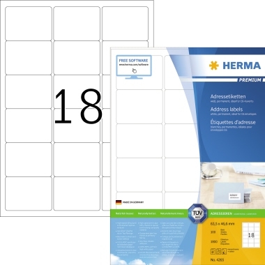 HERMA Etikett PREMIUM 4265 63,5x46,6mm weiß 1.800 St./Pack Image
