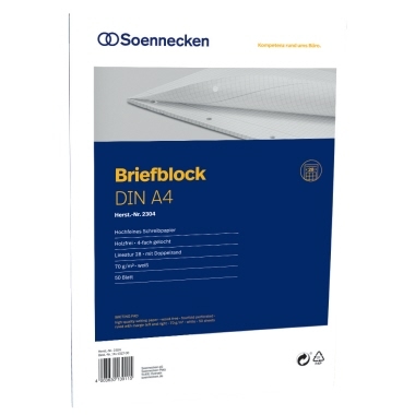 Soennecken Briefblock 2304 DIN A4 gelocht Lineatur28 kariert 50Blatt Image
