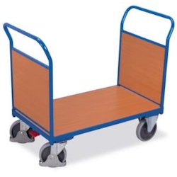 VARIOfit Doppelstirnwandwagen, Tragl. 500kg, Ladefl. LxB 1000x700mm, Holzplatte, 2 Wände Image
