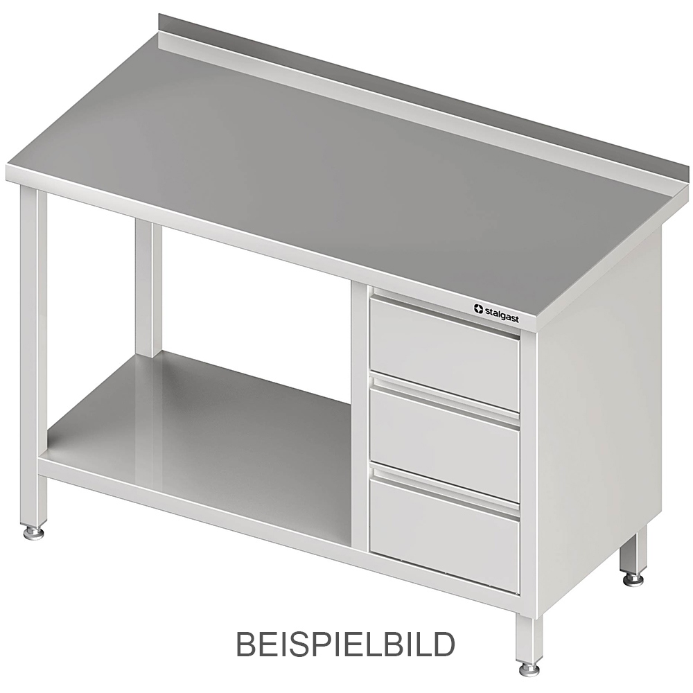 Stalgast Edelstahl Arbeitstisch mit Grundboden, 2200x600x850 mm, mit 3er Schubladenblock links, mit Aufkantung, verschweißt Image