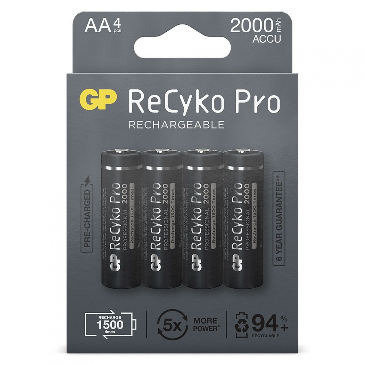 GP Recyko+ PRO Black NiMH AA Mignon 2000 mAh R2U - 4er Blister