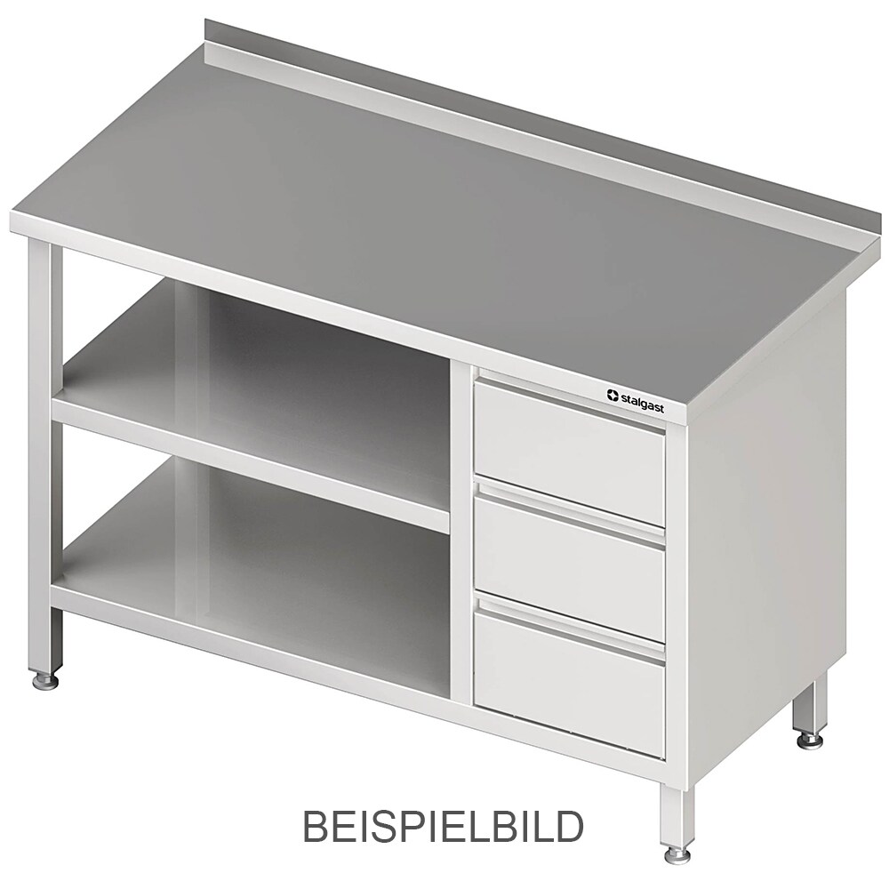 Stalgast Edelstahl Arbeitstisch mit Grund- und Zwischenboden, 2300x600x850 mm, mit 3er Schubladenblock links, mit Aufkantung, verschweißt Image