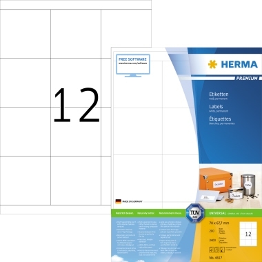 HERMA Etikett PREMIUM 4617 70x67,7mm weiß 2.400 St./Pack. Image